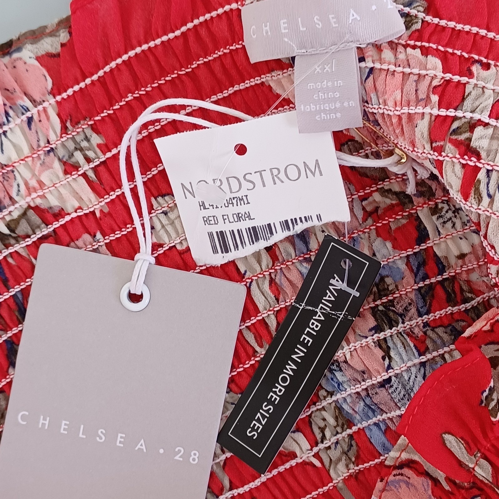 Chelsea28 Red Floral Smocked Bodice Midi Dress Long Sleeve Xxl Nwt Nordstrom — image 8 of 8